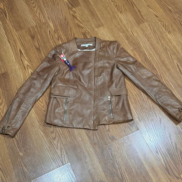 Veronica beard brown moto leather jacket size 1 / XS - Picture 9 of 16